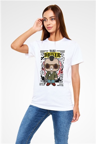 Taxi Driver Baskılı Unisex Beyaz Tişört