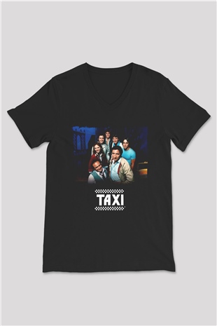 Taxi Siyah Unisex  V Yaka Tişört