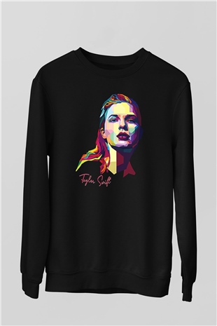 Taylor Swift Baskılı Baskılı Unisex Siyah Sweatshirt