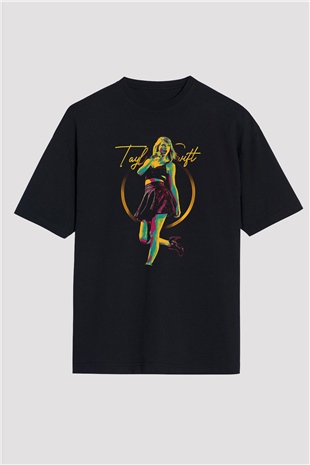 Taylor Swift Baskılı Baskılı Unisex Siyah Oversize Tişört - Tshirt