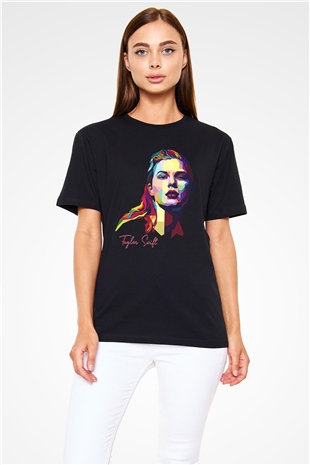 Taylor Swift Baskılı Baskılı Unisex Siyah Tişört - Tshirt