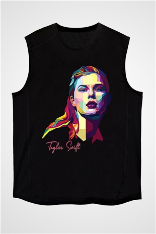 Taylor Swift Baskılı Baskılı Unisex Siyah Kolsuz Tişört - Tshirt