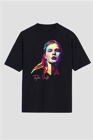Taylor Swift Baskılı Baskılı Unisex Siyah Oversize Tişört - Tshirt
