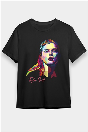 Taylor Swift Baskılı Baskılı Unisex Siyah Tişört - Tshirt