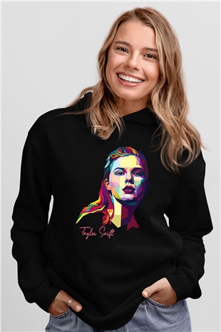 Taylor Swift Baskılı Baskılı Unisex Siyah Hoodie