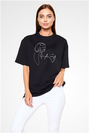 Taylor Swift Baskılı Baskılı Unisex Siyah Oversize Tişört - Tshirt