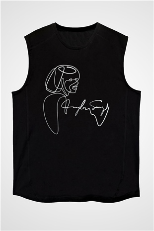Taylor Swift Baskılı Baskılı Unisex Siyah Kolsuz Tişört - Tshirt
