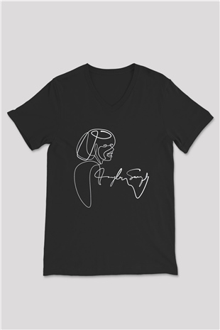 Taylor Swift Baskılı Baskılı Unisex Siyah V Yaka Tişört - Tshirt