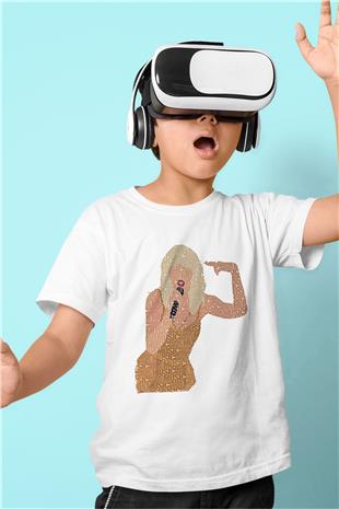 Taylor Swift Baskılı Beyaz Unisex Beyaz Çocuk Tişört - Tshirt