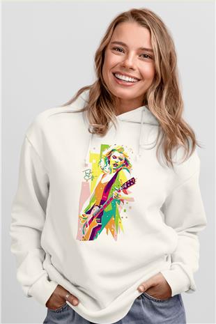 Taylor Swift Baskılı Beyaz Unisex Kapüşonlu Sweatshirt
