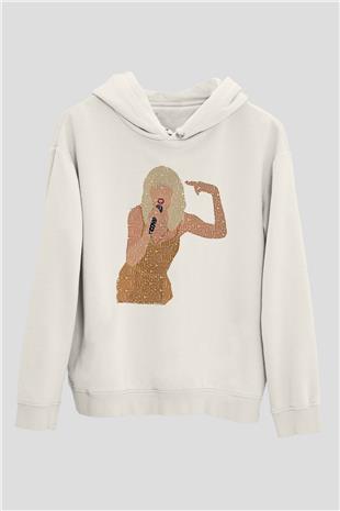 Taylor Swift Baskılı Beyaz Unisex Kapüşonlu Sweatshirt