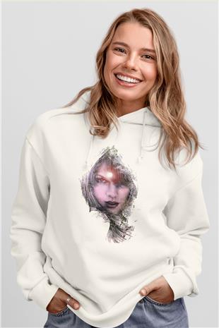 Taylor Swift Baskılı Beyaz Unisex Kapüşonlu Sweatshirt