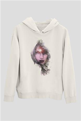 Taylor Swift Baskılı Beyaz Unisex Kapüşonlu Sweatshirt
