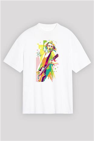 Taylor Swift Baskılı Beyaz Unisex Oversize Tişört - Tshirt