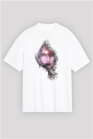 Taylor Swift Baskılı Beyaz Unisex Oversize Tişört - Tshirt