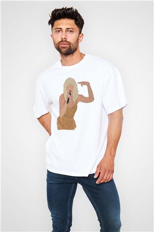 Taylor Swift Baskılı Beyaz Unisex Oversize Tişört - Tshirt