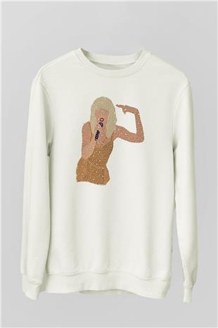 Taylor Swift Baskılı Beyaz Unisex Sweatshirt