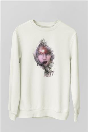 Taylor Swift Baskılı Beyaz Unisex Sweatshirt