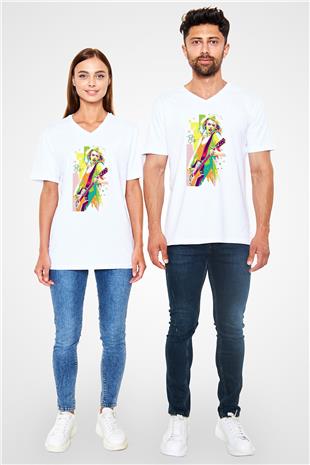 Taylor Swift Baskılı Beyaz Unisex V Yaka Tişört - Tshirt