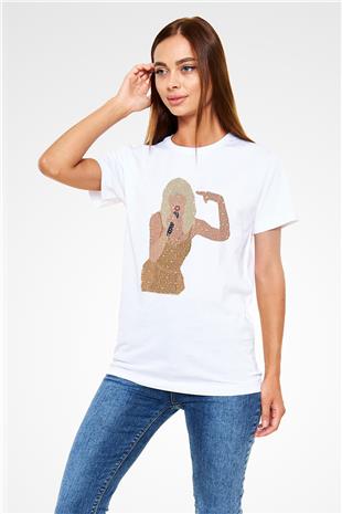Taylor Swift Baskılı Unisex Beyaz Tişört - Tshirt