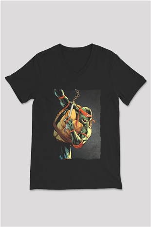 Teenage Mutant Ninja Turtles Ninja Kaplumbağalar Siyah Unisex V Yaka Tişört