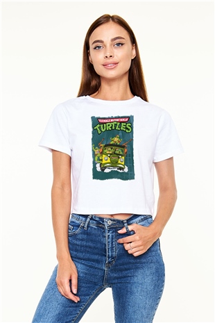 Teenage Mutant Ninja Turtles Ninja Kaplumbağalar Beyaz  Crop Top Tişört