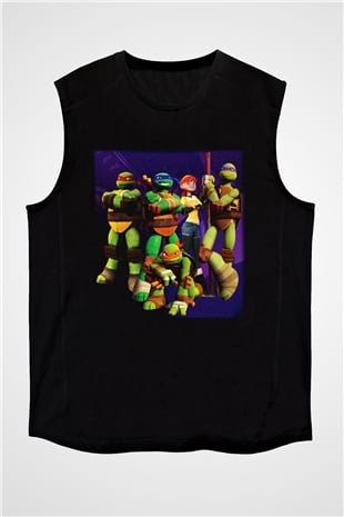 Teenage Mutant Ninja Turtles Ninja Kaplumbağalar Siyah Unisex Kolsuz Tişört