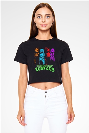 Teenage Mutant Ninja Turtles Ninja Kaplumbağalar Siyah   Crop Top Tişört