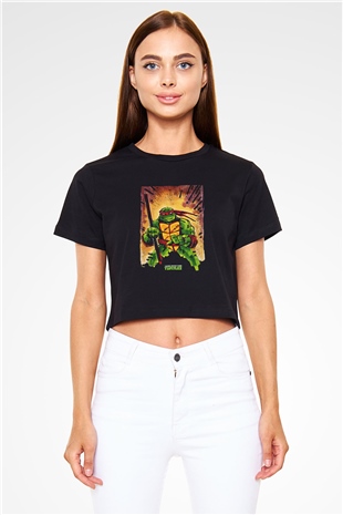 Teenage Mutant Ninja Turtles Ninja Kaplumbağalar Siyah Crop Top Tişört