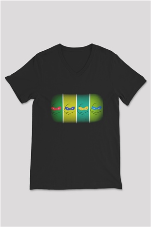 Teenage Mutant Ninja Turtles Ninja Kaplumbağalar Siyah Unisex V Yaka Tişört