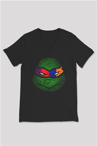 Teenage Mutant Ninja Turtles Ninja Kaplumbağalar Siyah Unisex V Yaka Tişört