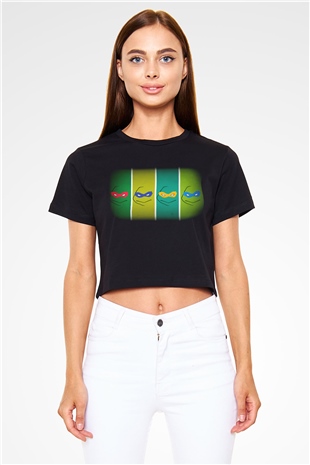 Teenage Mutant Ninja Turtles Ninja Kaplumbağalar Siyah Crop Top Tişört