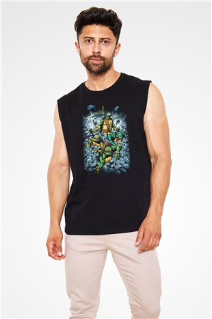 Teenage Mutant Ninja Turtles Ninja Kaplumbağalar Siyah Unisex Kolsuz Tişört