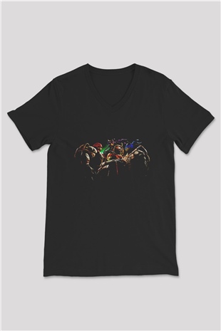 Teenage Mutant Ninja Turtles Ninja Kaplumbağalar Siyah Unisex  V Yaka Tişört