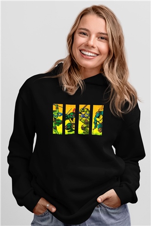 Teenage Mutant Ninja Turtles Ninja Kaplumbağalar Siyah Unisex Kapüşonlu Sweatshirt