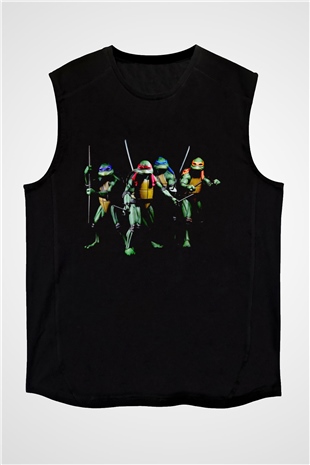 Teenage Mutant Ninja Turtles Ninja Kaplumbağalar Siyah Unisex  Kolsuz Tişört
