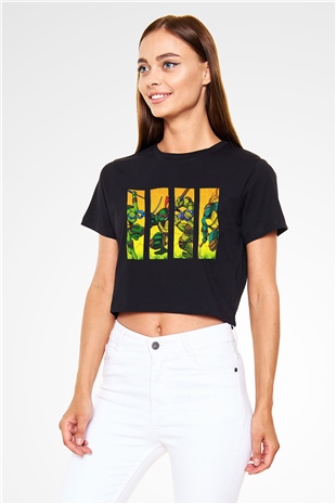 Teenage Mutant Ninja Turtles Ninja Kaplumbağalar Siyah Crop Top Tişört