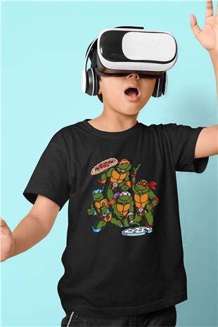 Teenage Mutant Ninja Turtles Ninja Kaplumbağalar Baskılı Siyah Unisex Çocuk Tişört