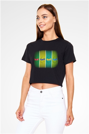 Teenage Mutant Ninja Turtles Ninja Kaplumbağalar Siyah Crop Top Tişört