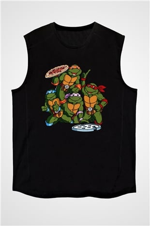 Teenage Mutant Ninja Turtles Ninja Kaplumbağalar Siyah Unisex Kolsuz Tişört