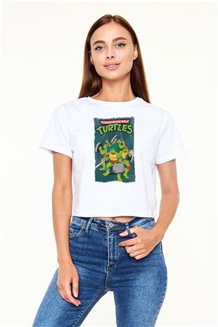 Teenage Mutant Ninja Turtles Ninja Kaplumbağalar Beyaz  Crop Top Tişört