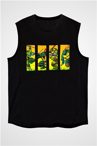 Teenage Mutant Ninja Turtles Ninja Kaplumbağalar Siyah Unisex Kolsuz Tişört