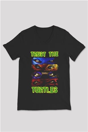 Teenage Mutant Ninja Turtles Ninja Kaplumbağalar Siyah Unisex  V Yaka Tişört