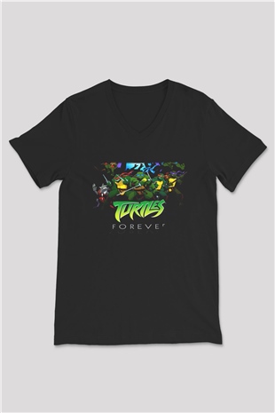 Teenage Mutant Ninja Turtles Ninja Kaplumbağalar Siyah Unisex V Yaka Tişört