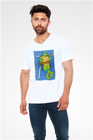 Teenage Mutant Ninja Turtles Ninja Kaplumbağalar Beyaz Unisex V Yaka Tişört