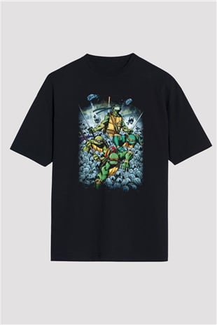 Teenage Mutant Ninja Turtles Ninja Kaplumbağalar Siyah Unisex Oversize Tişört