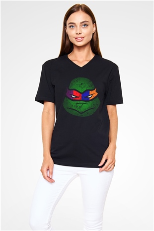 Teenage Mutant Ninja Turtles Ninja Kaplumbağalar Siyah Unisex V Yaka Tişört