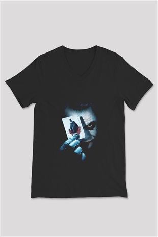 Tek Gözlü Joker Baskılı Unisex Siyah  V Yaka Tişört