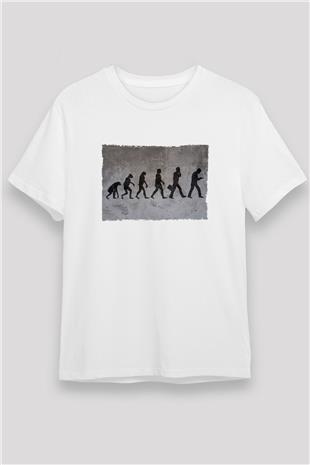Telefona Evrim Baskılı Unisex Beyaz Tişört - Tshirt