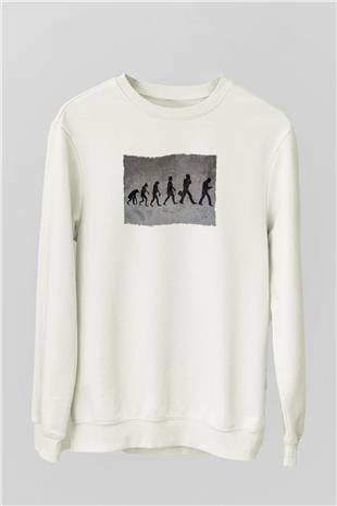 Telefona Evrim Baskılı Unisex Ekru Sweatshirt